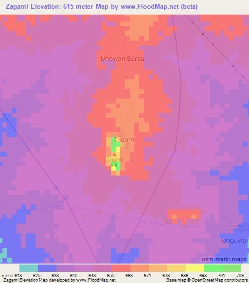 Zagami,Nigeria Elevation Map