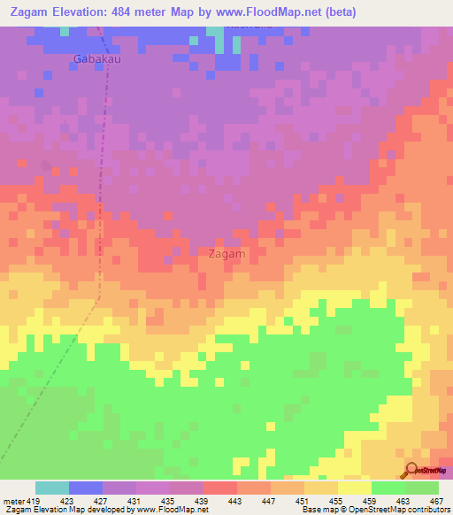 Zagam,Nigeria Elevation Map