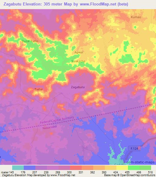 Zagabutu,Nigeria Elevation Map