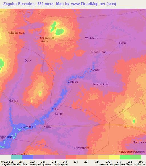 Zagabo,Nigeria Elevation Map