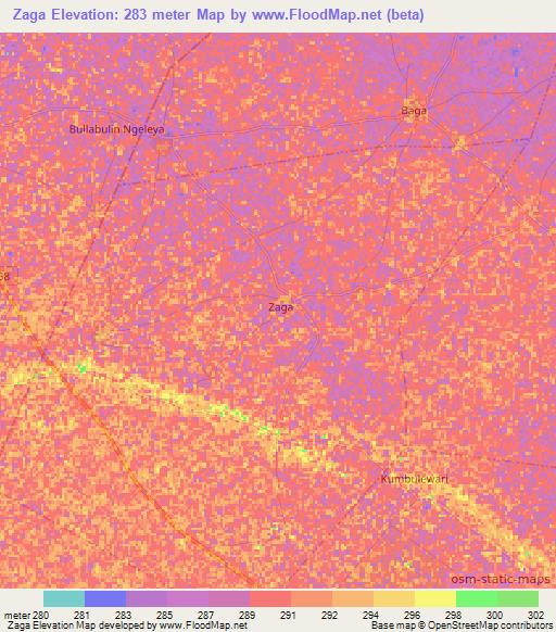 Zaga,Nigeria Elevation Map