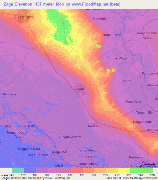 Zaga,Nigeria Elevation Map