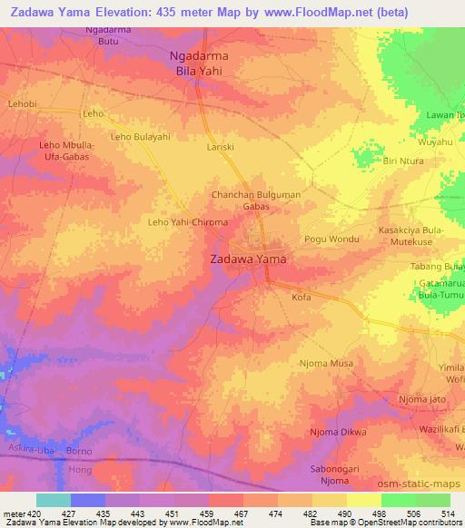 Zadawa Yama,Nigeria Elevation Map