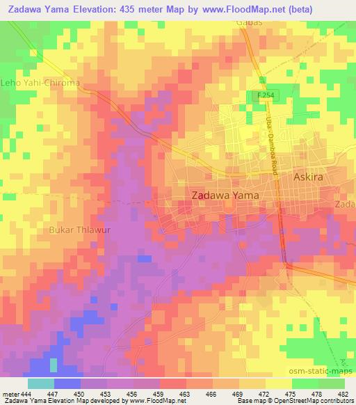 Zadawa Yama,Nigeria Elevation Map