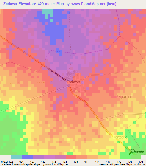 Zadawa,Nigeria Elevation Map