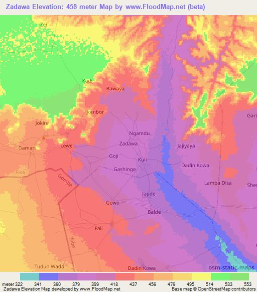 Zadawa,Nigeria Elevation Map