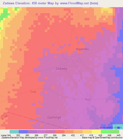 Zadawa,Nigeria Elevation Map