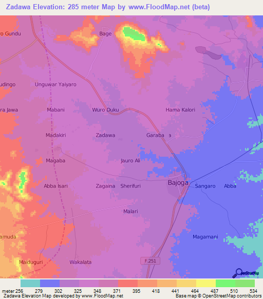 Zadawa,Nigeria Elevation Map