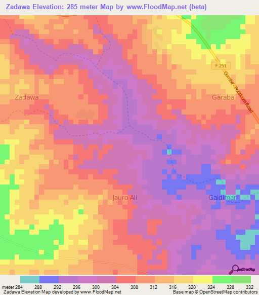 Zadawa,Nigeria Elevation Map