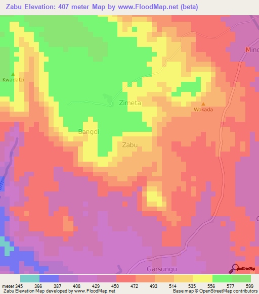 Zabu,Nigeria Elevation Map