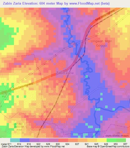 Zabin Zaria,Nigeria Elevation Map