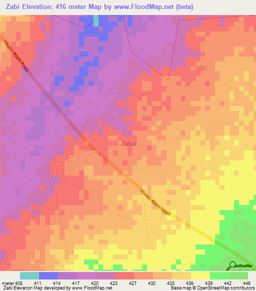 Zabi,Nigeria Elevation Map