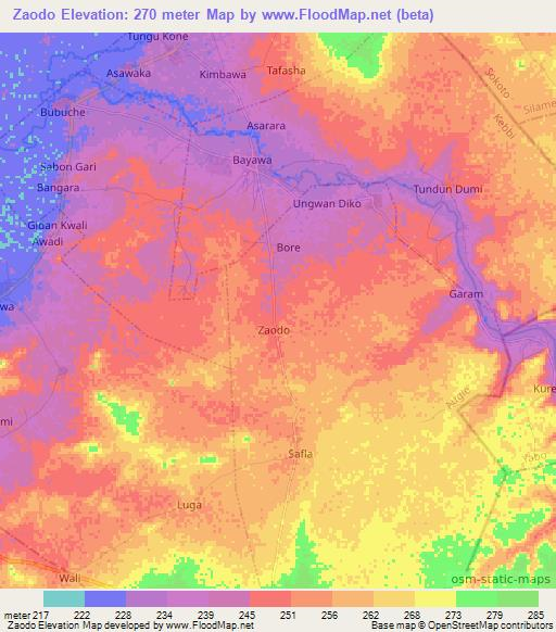 Zaodo,Nigeria Elevation Map