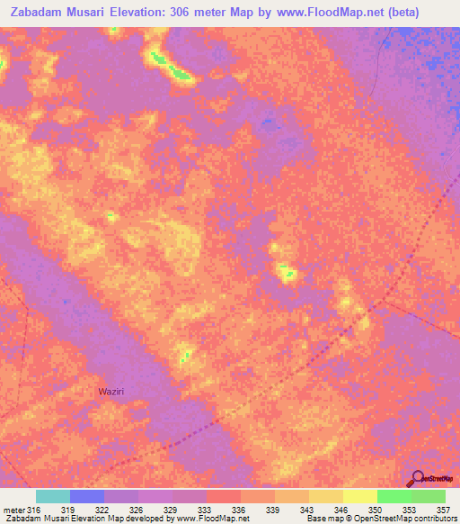 Zabadam Musari,Nigeria Elevation Map