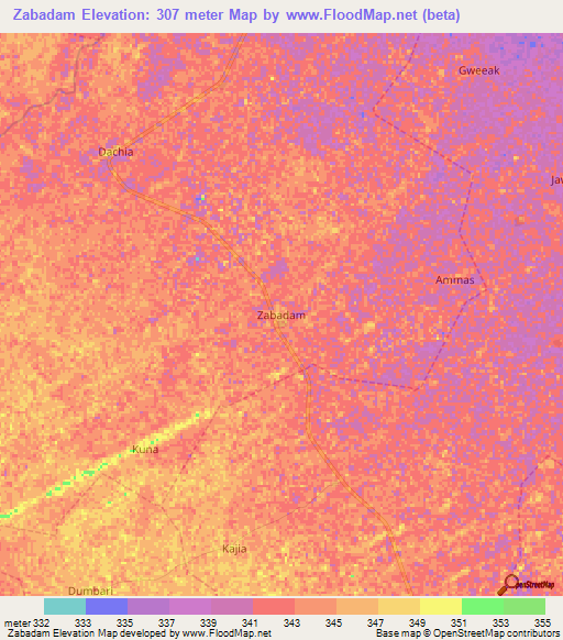 Zabadam,Nigeria Elevation Map