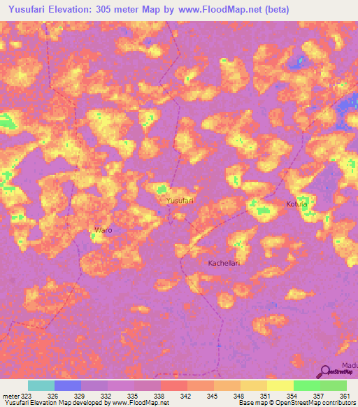 Yusufari,Nigeria Elevation Map