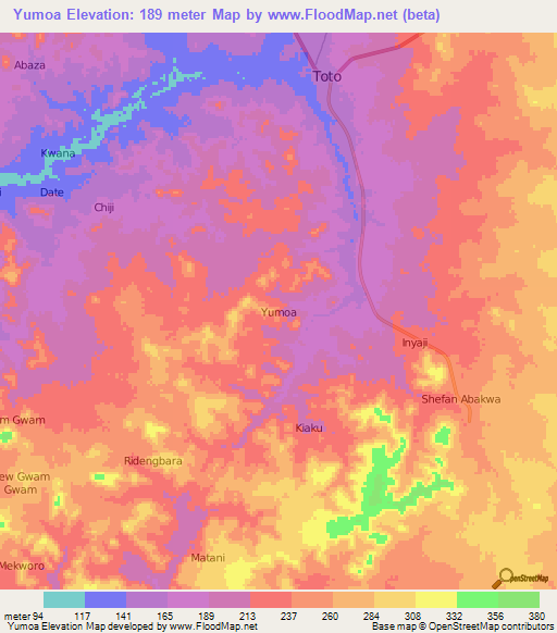 Yumoa,Nigeria Elevation Map