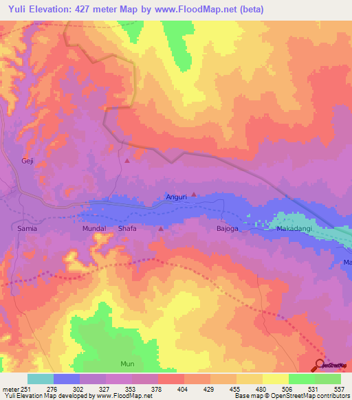 Yuli,Nigeria Elevation Map