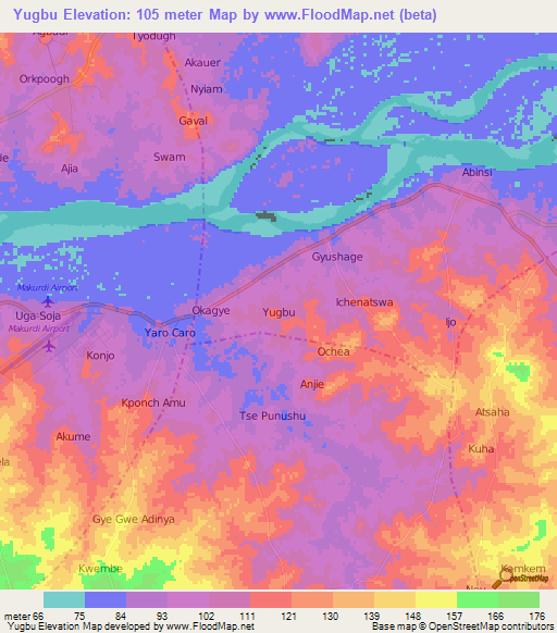 Yugbu,Nigeria Elevation Map