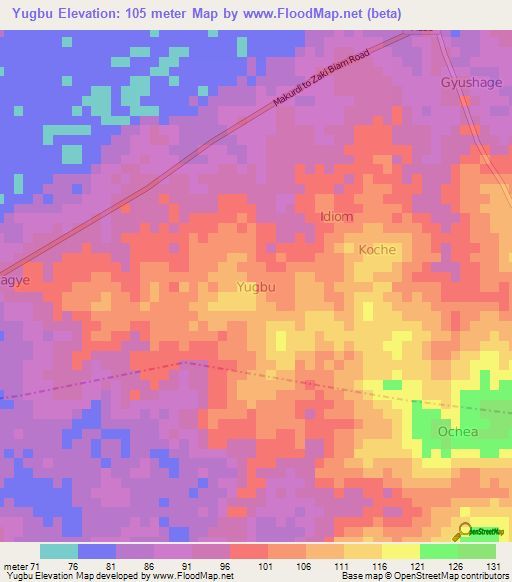 Yugbu,Nigeria Elevation Map