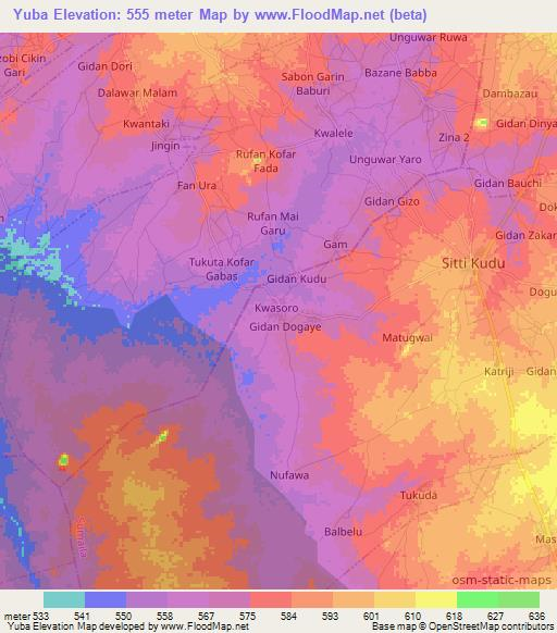 Yuba,Nigeria Elevation Map