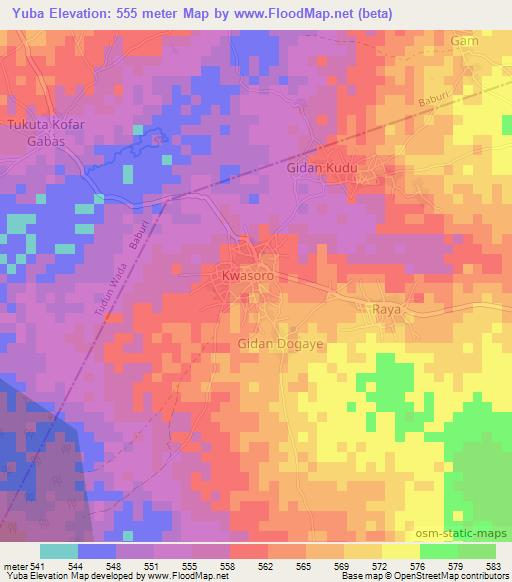 Yuba,Nigeria Elevation Map