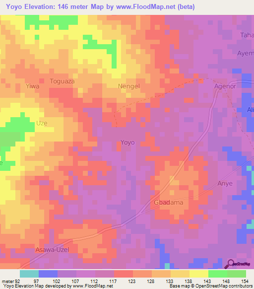 Yoyo,Nigeria Elevation Map