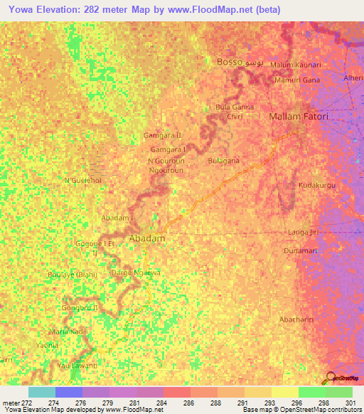 Yowa,Nigeria Elevation Map