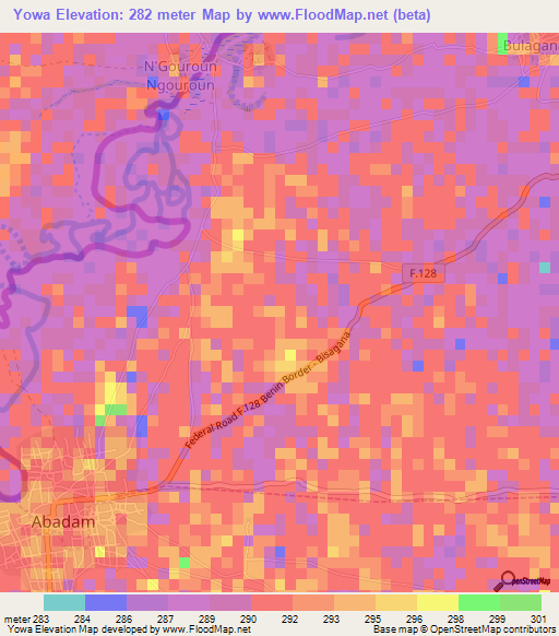 Yowa,Nigeria Elevation Map