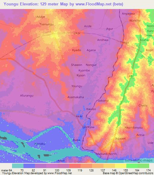 Youngu,Nigeria Elevation Map