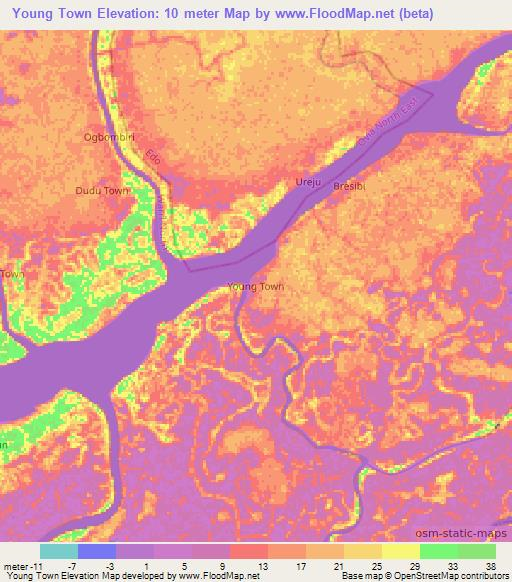 Young Town,Nigeria Elevation Map