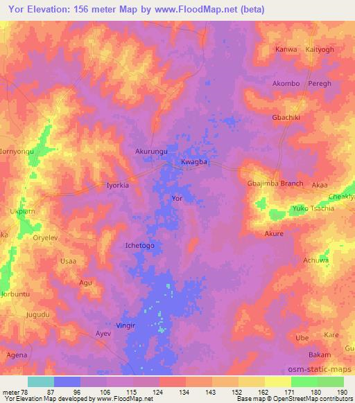 Yor,Nigeria Elevation Map