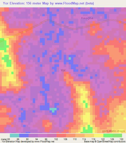 Yor,Nigeria Elevation Map