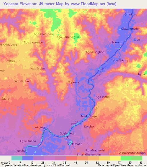 Yopeara,Nigeria Elevation Map