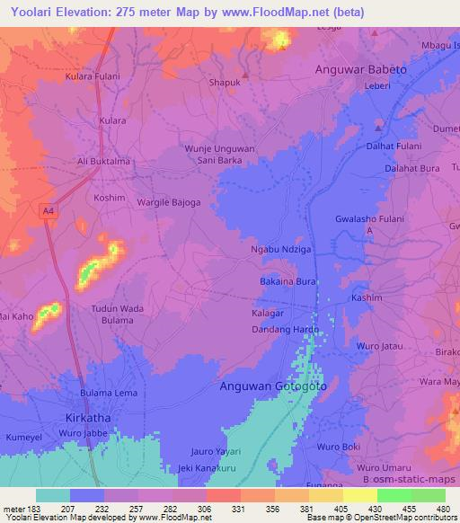 Yoolari,Nigeria Elevation Map