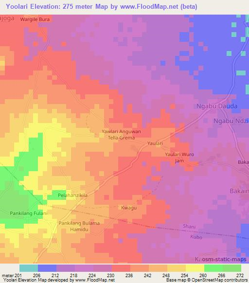 Yoolari,Nigeria Elevation Map