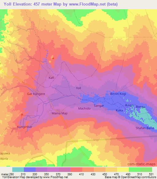 Yoll,Nigeria Elevation Map