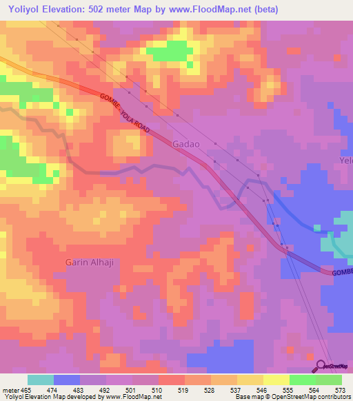 Yoliyol,Nigeria Elevation Map