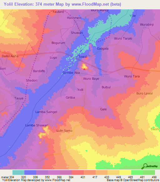 Yolil,Nigeria Elevation Map