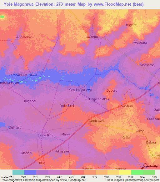 Yole-Magorawa,Nigeria Elevation Map