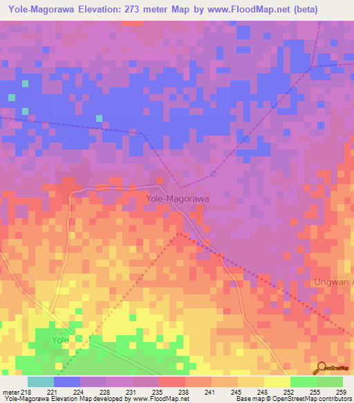 Yole-Magorawa,Nigeria Elevation Map