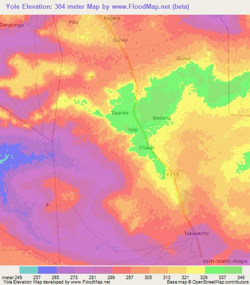 Yole,Nigeria Elevation Map