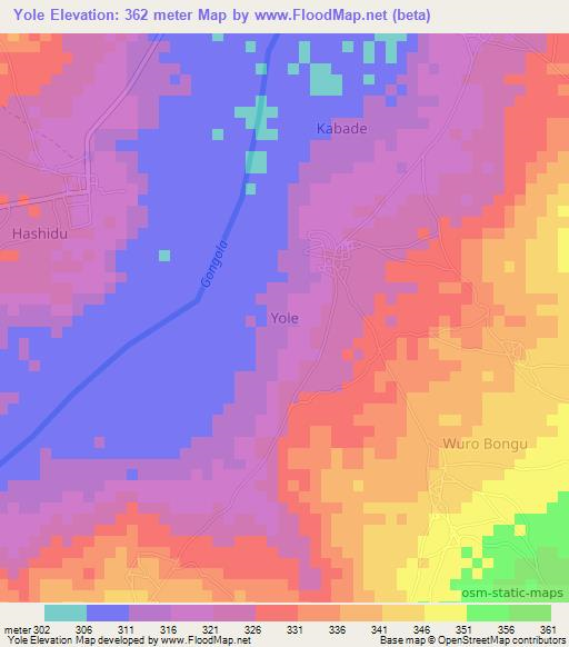 Yole,Nigeria Elevation Map