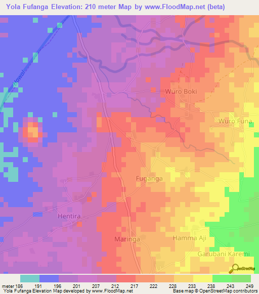 Yola Fufanga,Nigeria Elevation Map