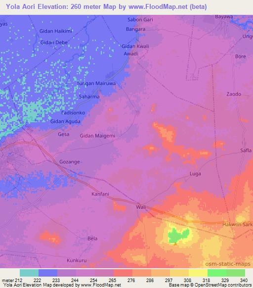 Yola Aori,Nigeria Elevation Map