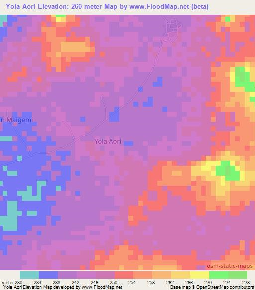 Yola Aori,Nigeria Elevation Map