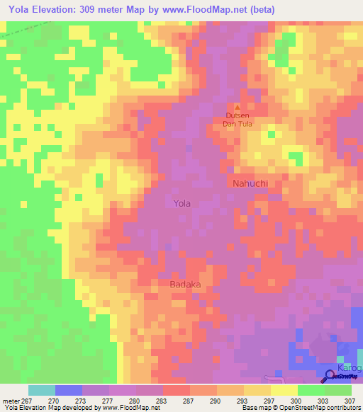 Yola,Nigeria Elevation Map