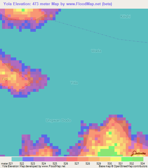 Yola,Nigeria Elevation Map