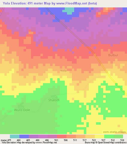 Yola,Nigeria Elevation Map