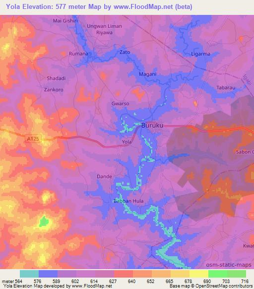 Yola,Nigeria Elevation Map